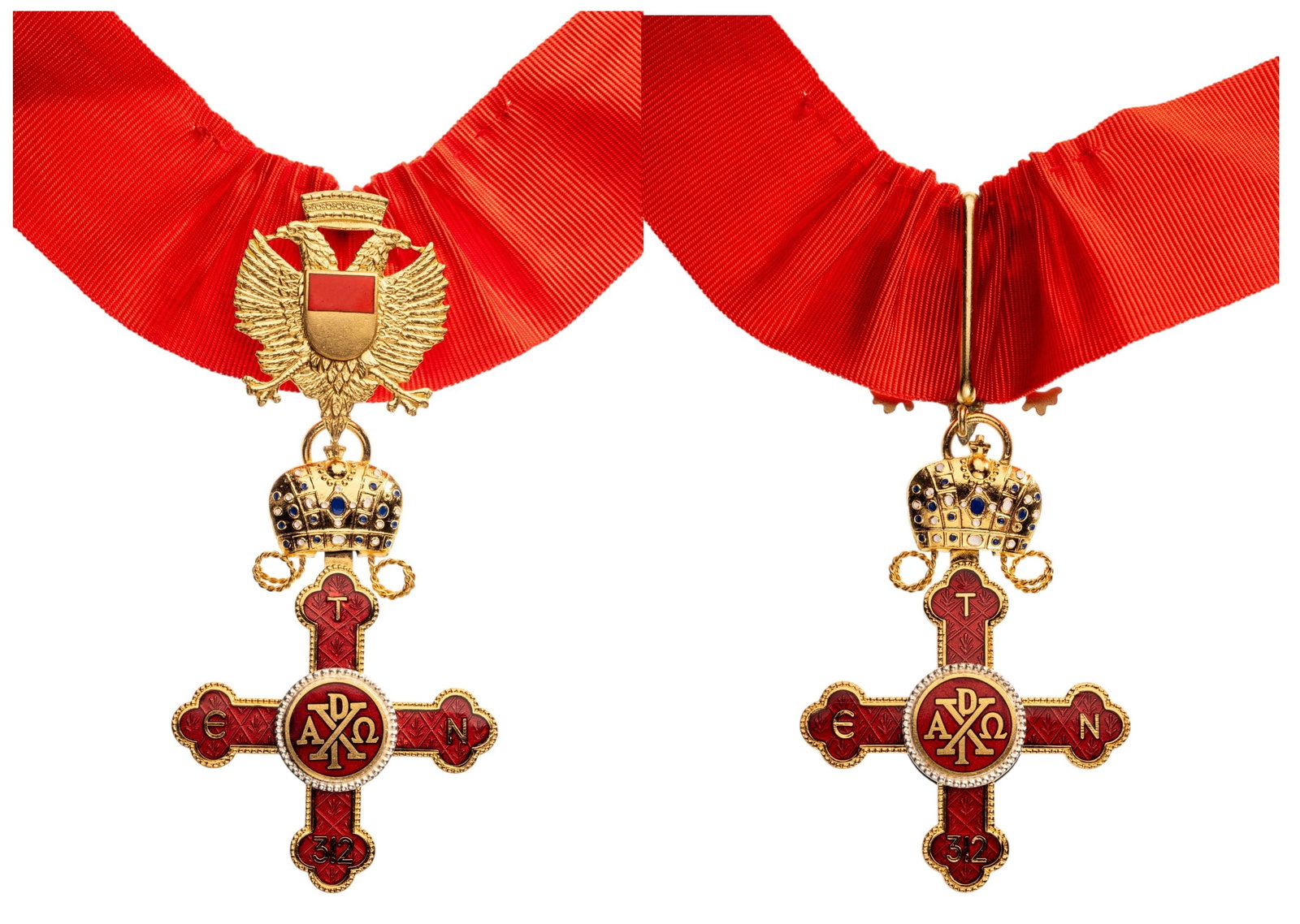The Order of Constantine the Great, Exarchate of the USA: Commander's Cross. Neck Badge, 83x33 mm, gilt Bronze, enameled, original suspension device and loop. A beautiful order, in extremely fine condition! I