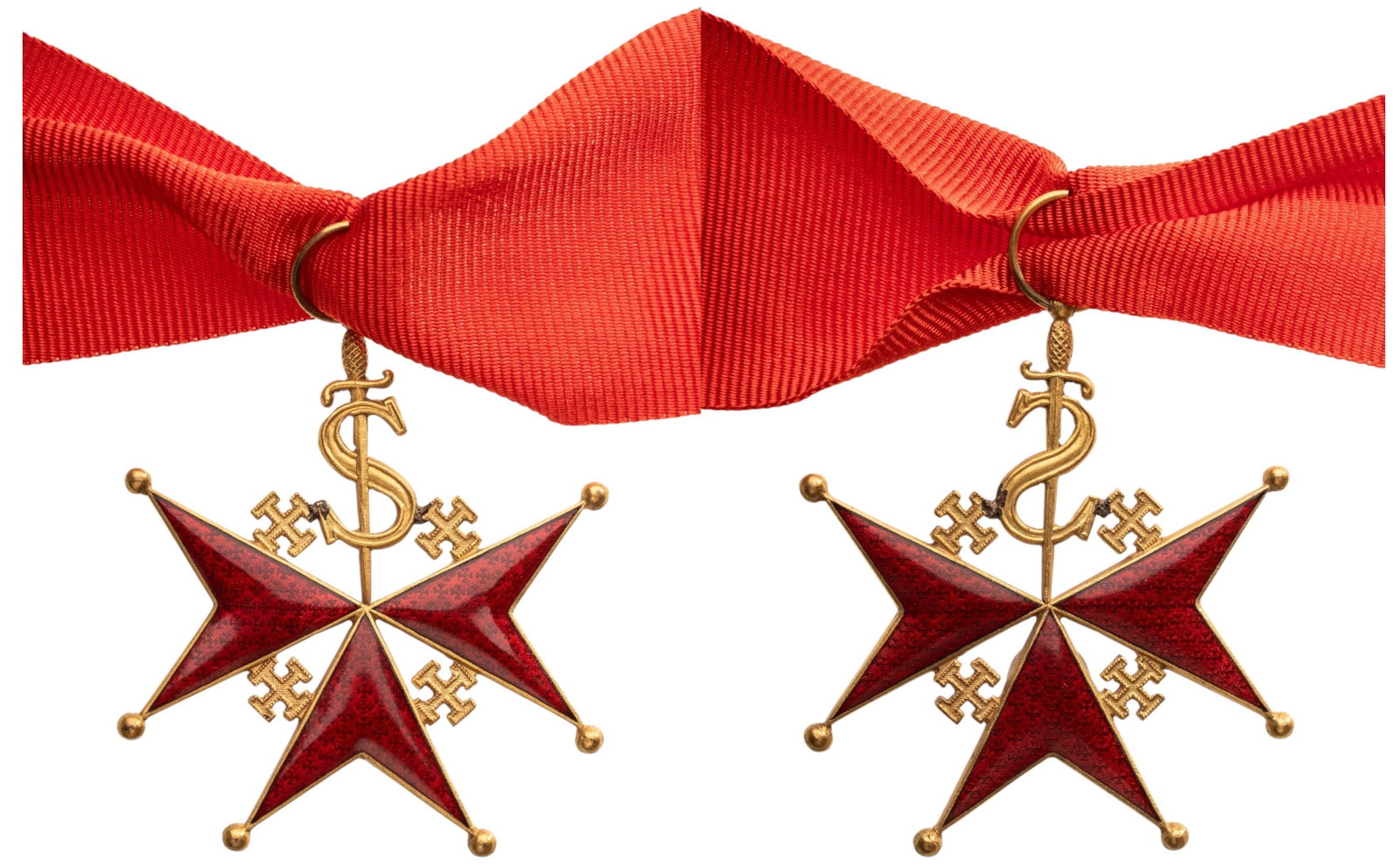 Order of St. Cosimo of St Stephan of Tuscany: Donatâ??s Cross First Class. Neck Badge, 54x47 mm, gilt Bronze, enameled, original suspension ring and ribbon. Etremely fine condition! I