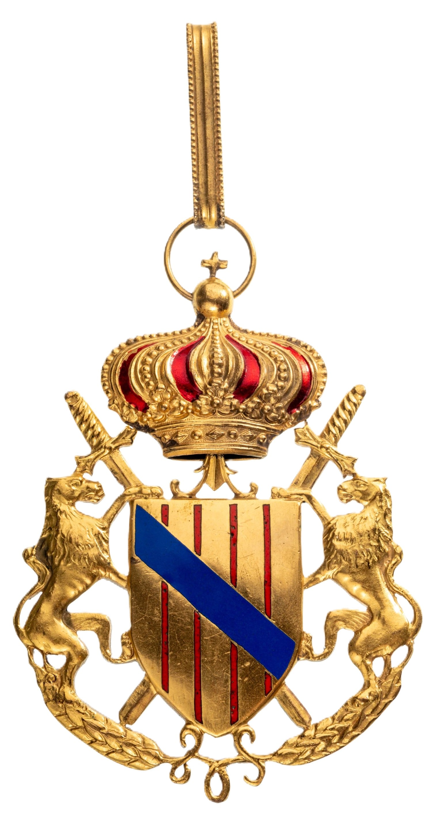 The Order of the Collar of St. Agatha of Paterno: Grand Cross Badge. Sash Badge, 70x49 mm, gilt Bronze, one side enameled, original suspension ring and loop. A beautiful rare and massive order, in extremely fine condition! I R!