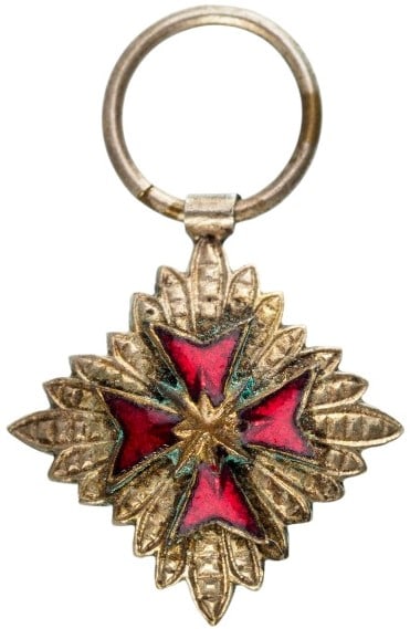 Holy Military Order of St. Stephen Pope and Martyr, instituted in 1561: Grand Officer's Star Miniature. Breast Star, 17 mm, Silver, superimposed part enameled, original suspension ring and ribbon. A rare star, in mint condition! I R!