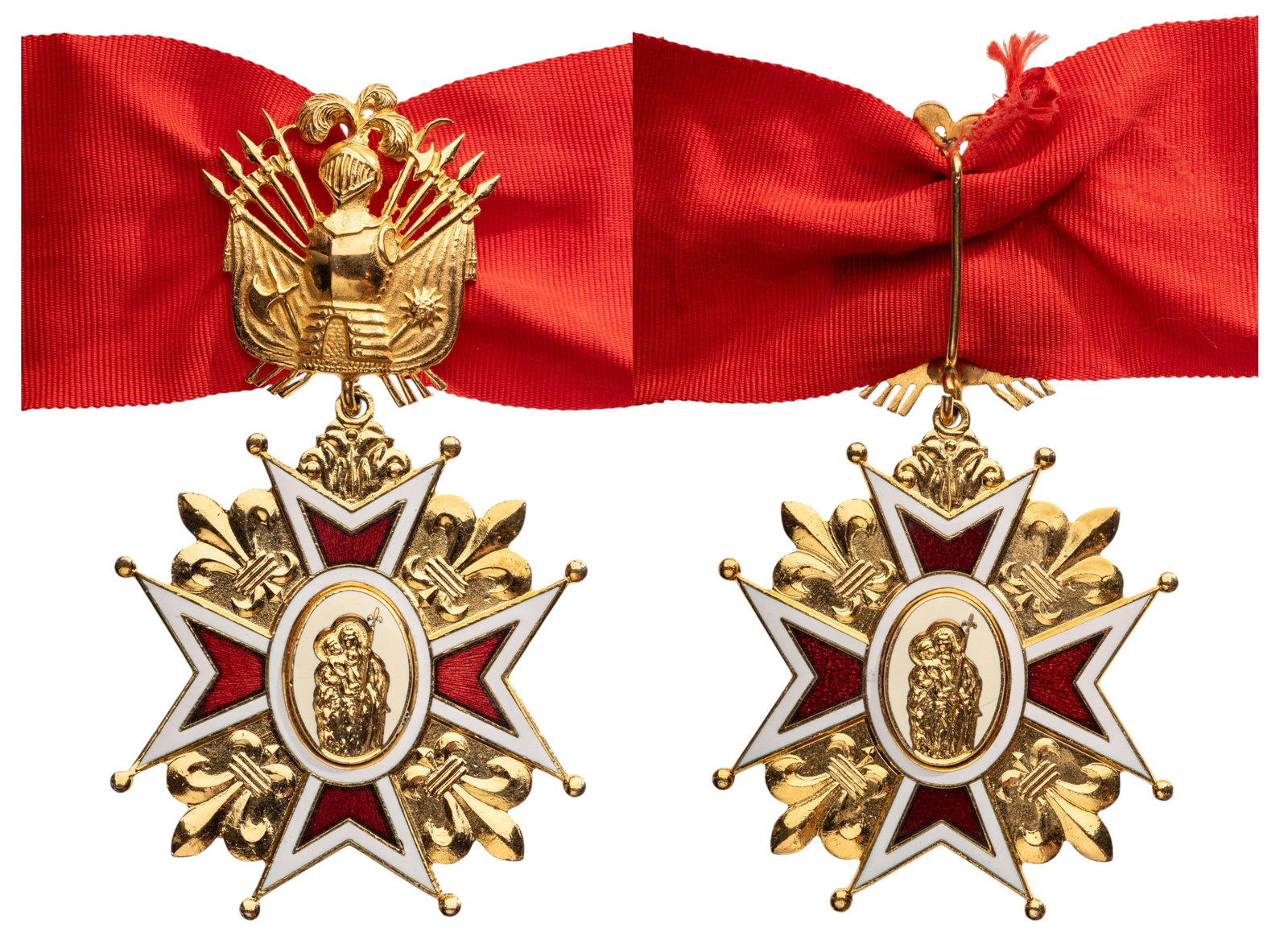 Order of Saint Christopher: Commander's Cross. Neck Badge, 105x60 mm, gilt Bronze, enameled, original suspension trophee of arms and ribbon. A beautiful order, in extremely fine condition! I