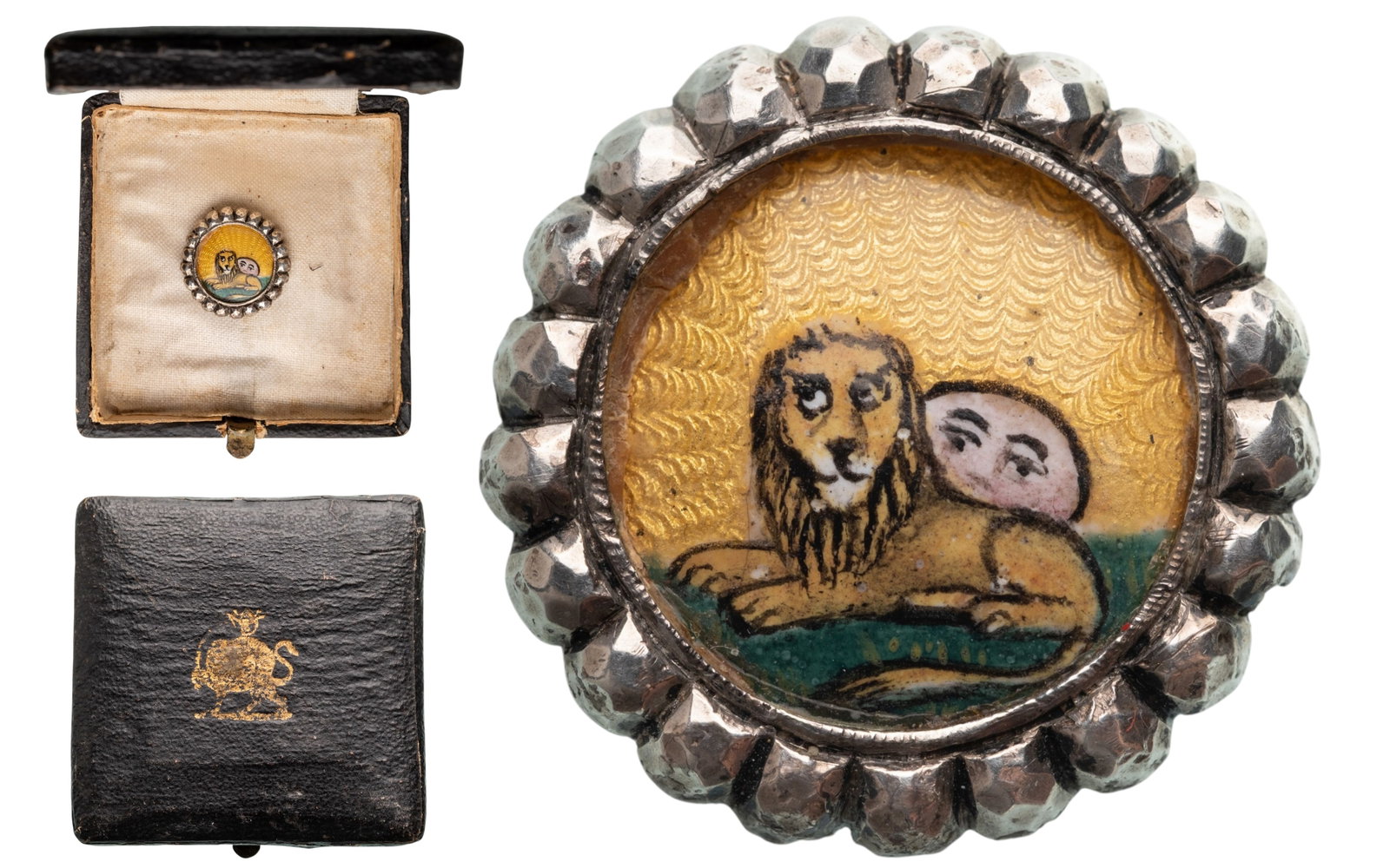 Order of the Sun and the Lion: Center, 22 mm, Silver, multipart constrution, one-side enameled, in original case with gilt weapon on the lid. Very attractive! I