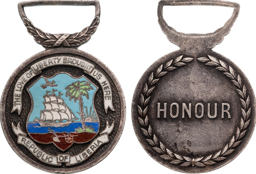 Medal of Honour of the Order of African Redemption: Breast Badge, 49x35 mm, Silver, one side enameled, original suspension bar. Rare and superb! I R!