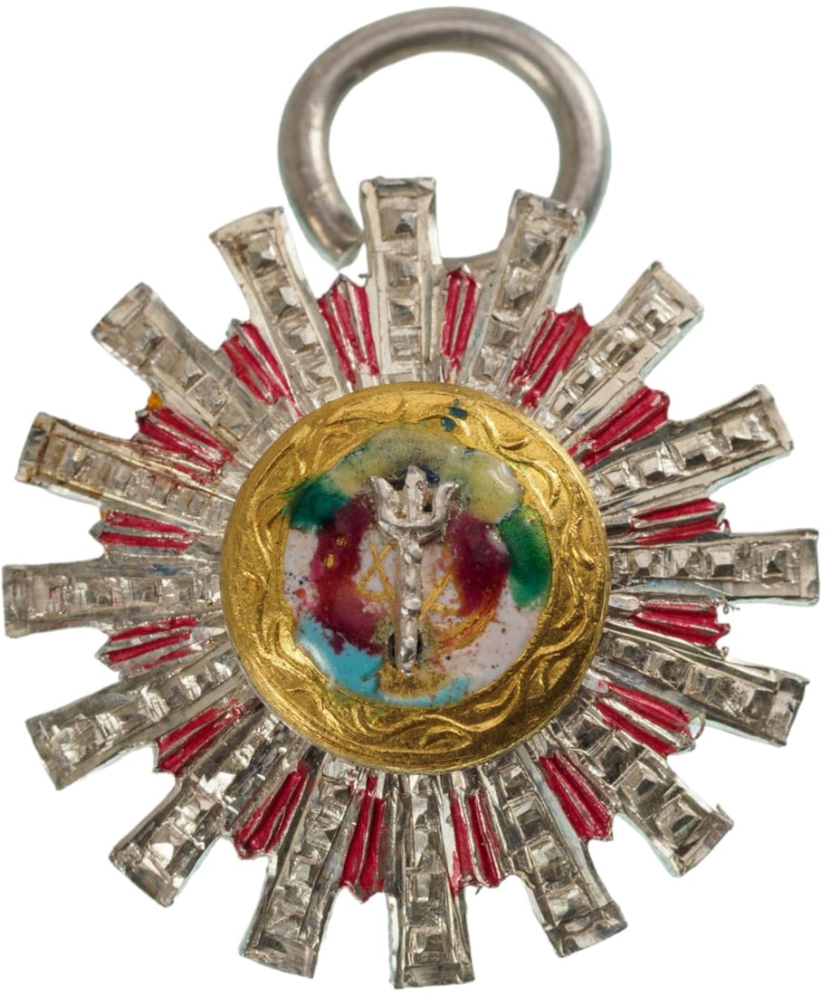 Order of the Star: 2nd Class Miniature, insituted in 1918. Breast Badge, 24 mm, Silver, central medallion, gilt Silver, enameled, painted, original suspension ring. Very rare and imposing large size miniature! I RR!