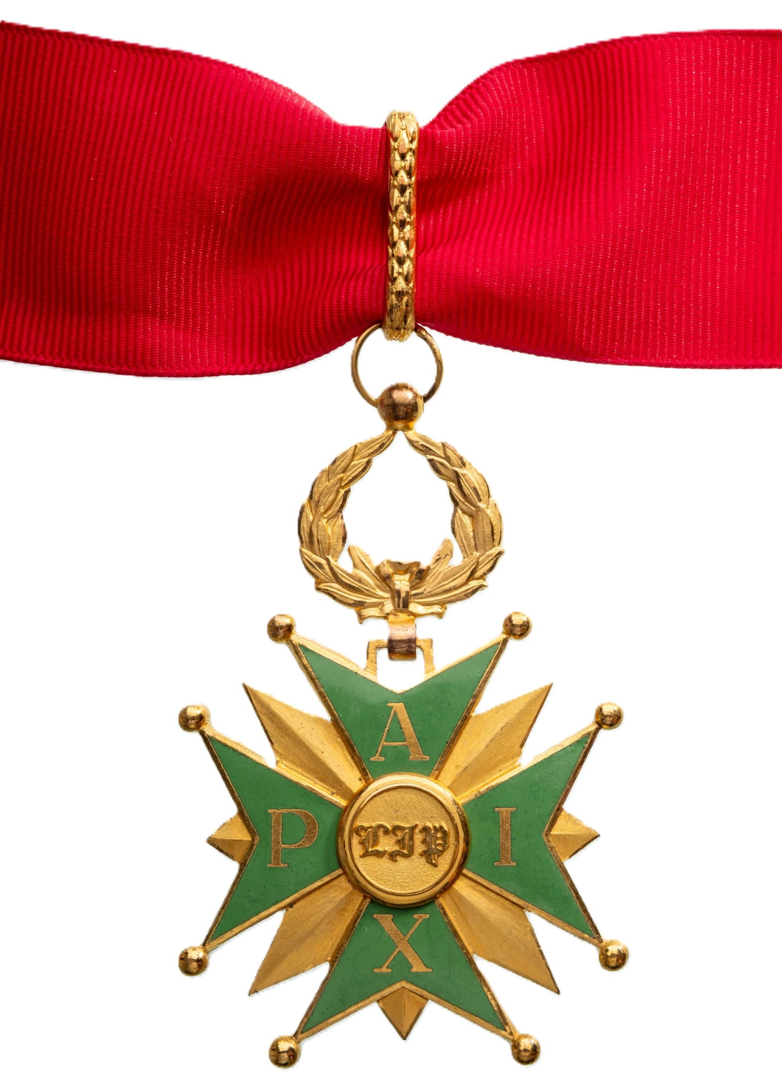 Medal of Polish Juliusz Nowina-Sokolnicki Government in Exile in London during WW2: Commander's Cross. Neck Badge, 79x58 mm, gilt Bronze, suspension wreath, ring, ornamented loop and ribbon. Interesting and rare medal, in perfect condition! I R!