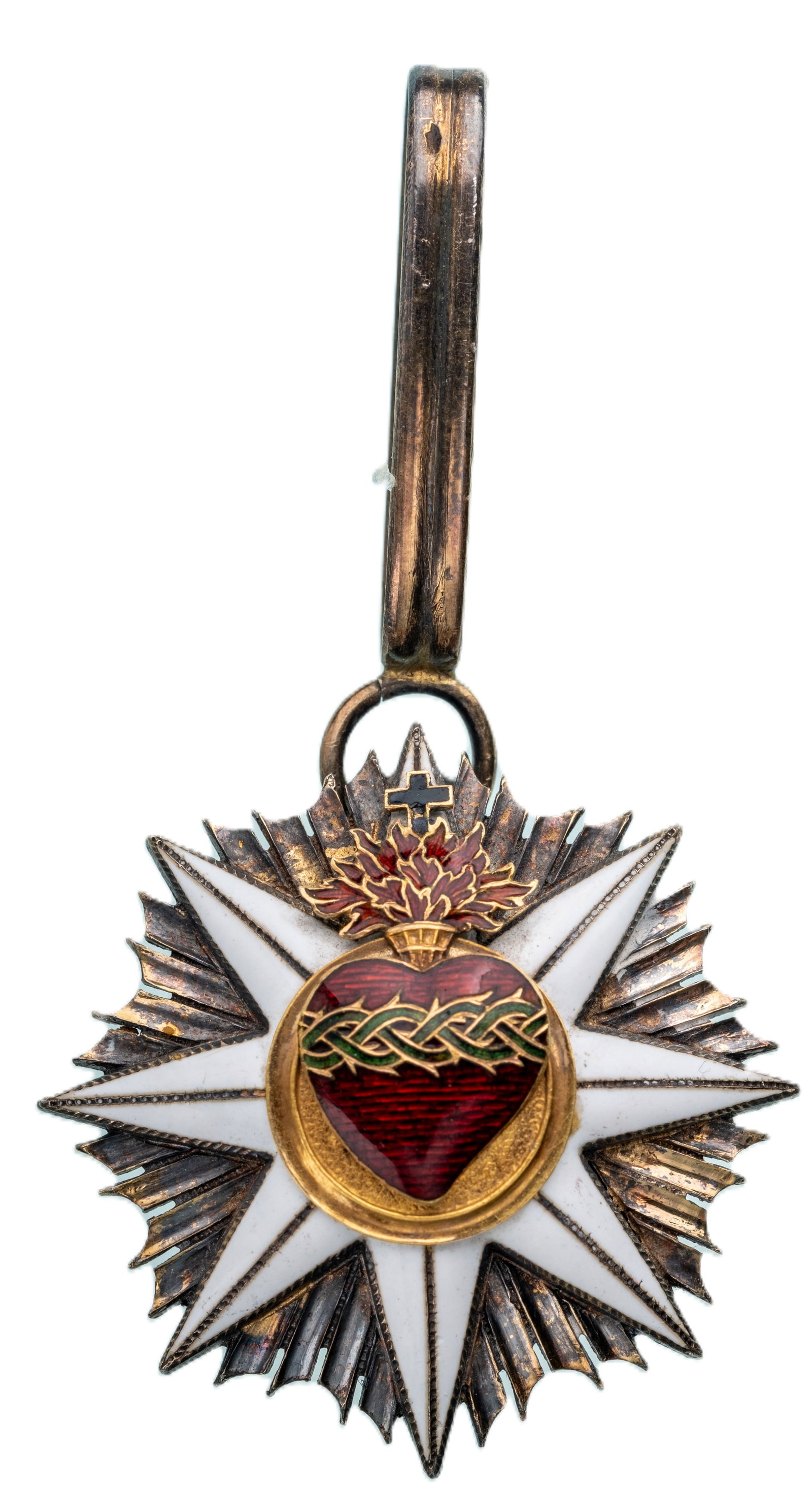Military Order of Christ: Commander's Cross Sacred Heart, instituted in 1318. Neck Badge, 33 mm, gilt Silver, upper loop and oval suspension ring. I