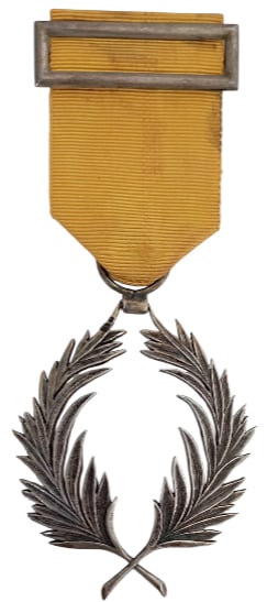 The Order of Public Instruction: 5th Class, instituted in 1927. Breast Badge, 54x45 mm, Silver, original suspension ring and ribbon. Very attractive and mint condition! I