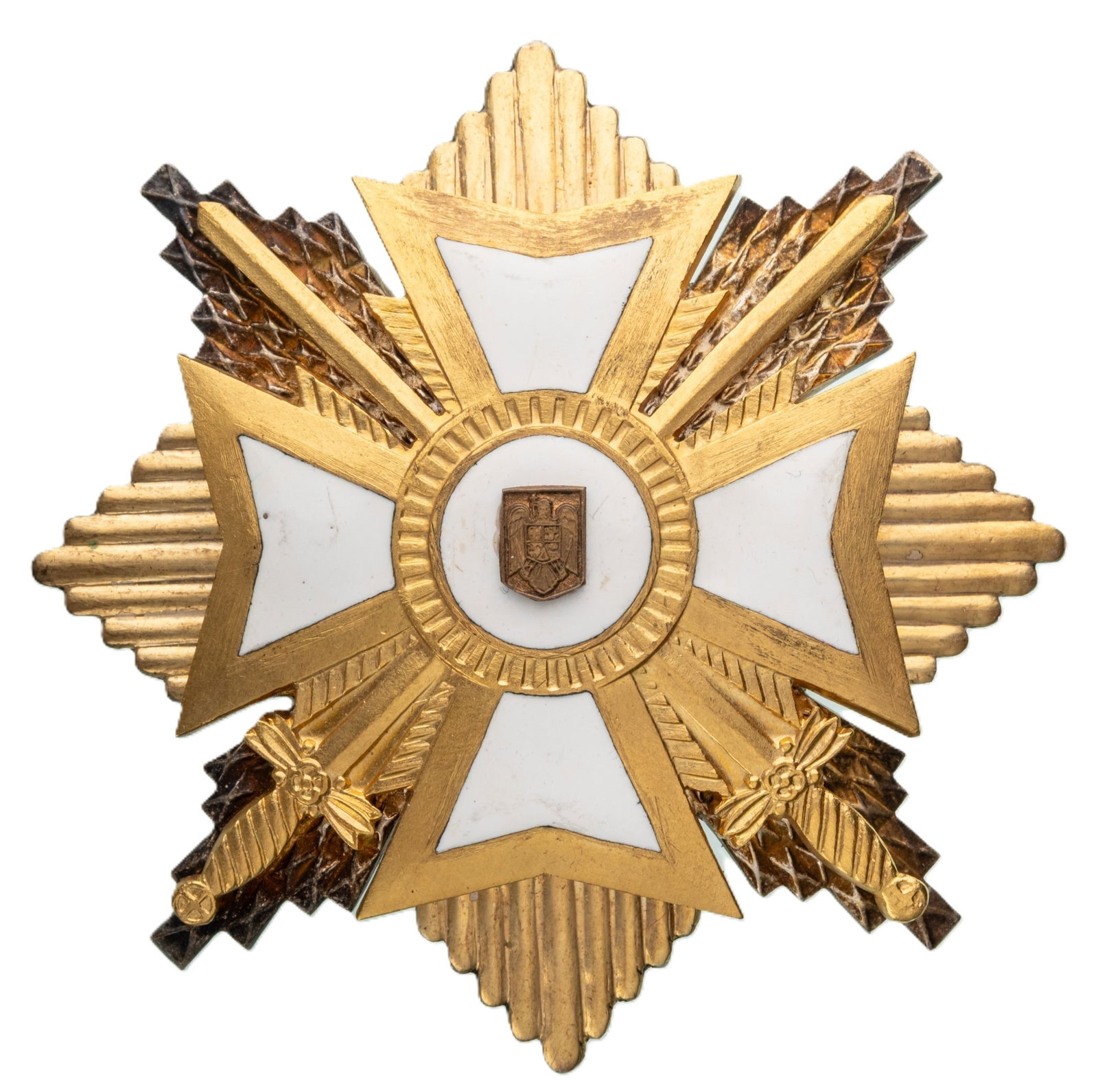 ORDER FOR MERIT, 2000, Republic Model: Grand Cross Star, Military, Republic Model. Breast Star, 75 mm., gilt Metal, superimposed part enameled, medium pin on reverse. Imposant star, in extremely fine condition! I