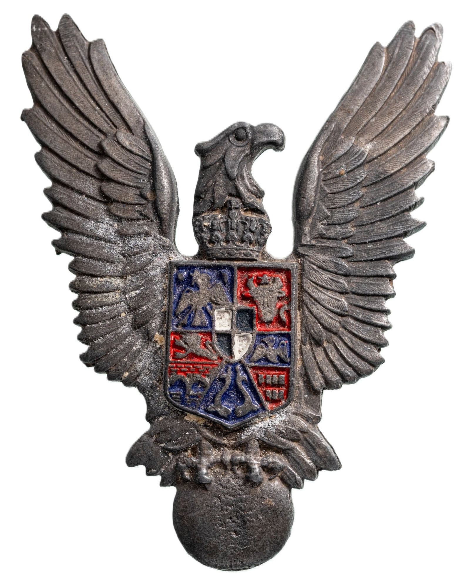 PILOT BADGES, "KING CAROL II MODEL: Breast Badge, 60x45 mm, silvered Bronze, enameled, clasp on reverse, I.M.S.P.R. 240 a. Rare! I