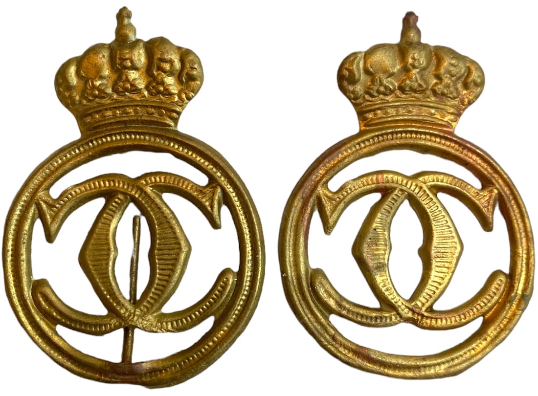 LOT OF 2. CAROL II CAP BADGES: Carol II Cypher cap badges, 40x29 mm. (2) II