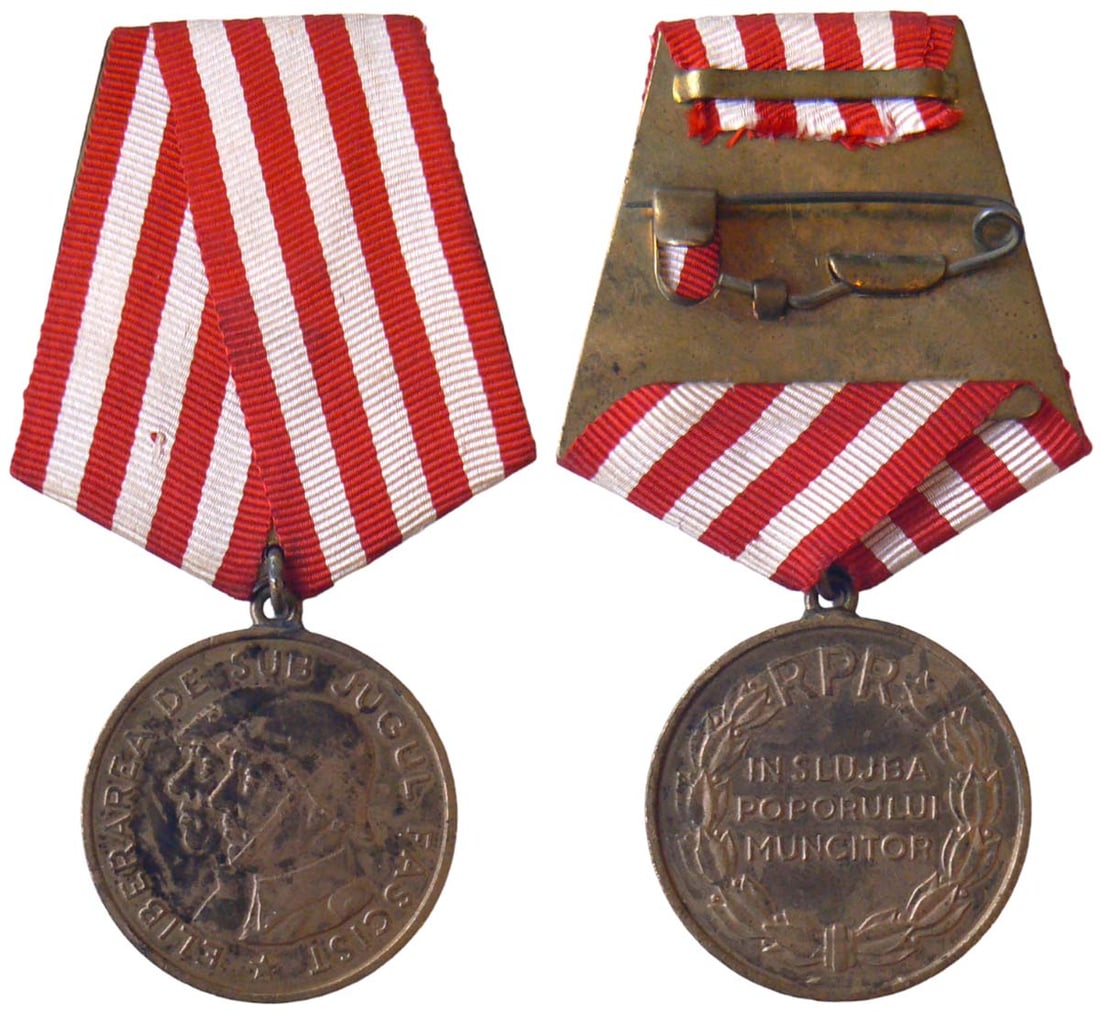 RPR - MEDAL "LIBERATION FROM THE FASCIST YOKE", instituted in 1949: Breast Badge, 32 mm, Bronze, ribbon with pin on the back. I