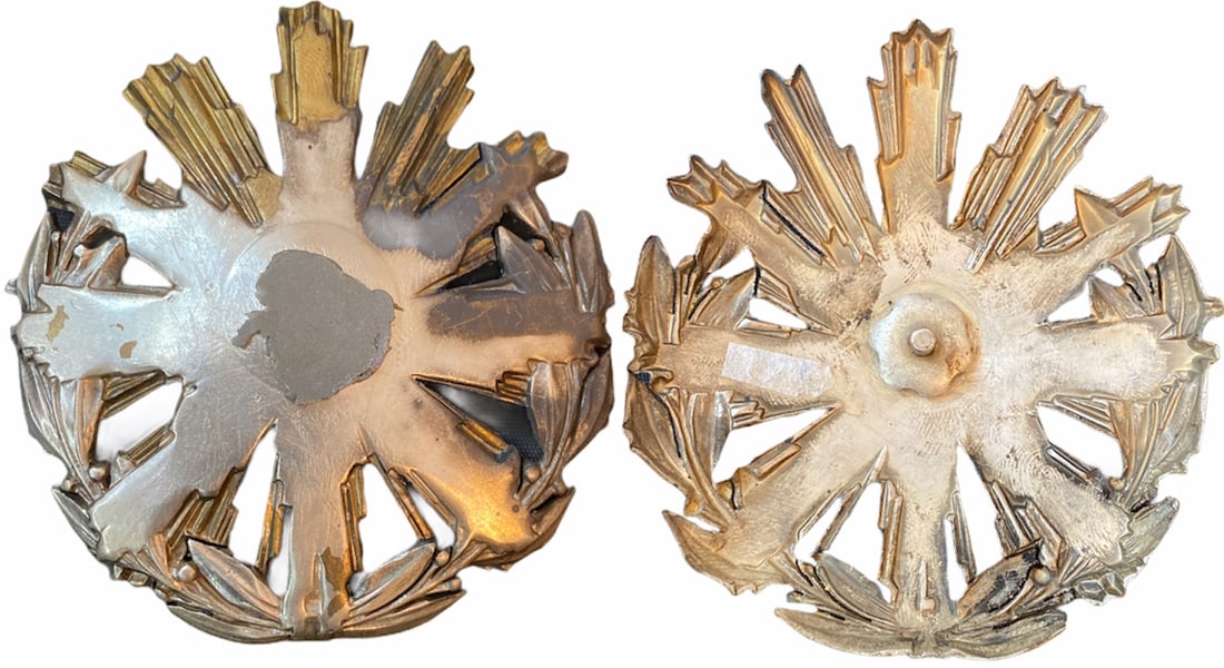 RSR - ORDER OF "TUDOR VLADIMIRESCU", instituted in 1966: 2nd Class Pattern (1966). Breast Star, 68 mm, silvered Metal, obverse center missing, 10 groups of rays, reverse with screwback. II- RR!