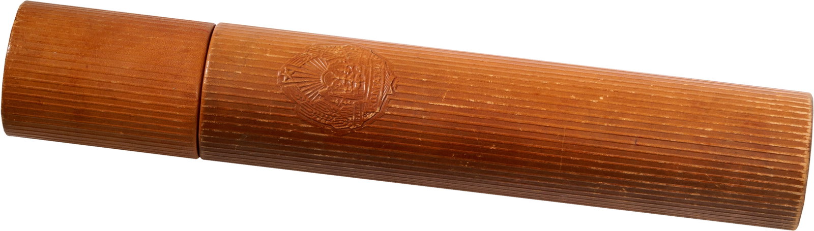 Luxury Leather Awarding Document Tube: Leather Awarding Document tube for a GOLD order from the Socialist Republic period, with inprinted weapon. I RR!