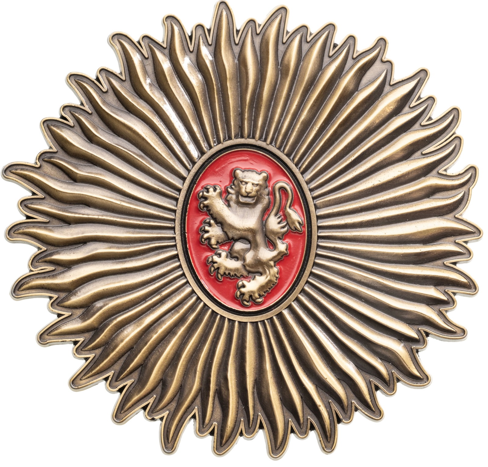 Royal Order of the Lion: Grand Cross Star. Breast Star, 103 mm, gilt Bronze, by Stanke Jewelry, Maryland Heights, MO, center enameled, large pin on reverse. An impressive, huge star, in mint condition! I