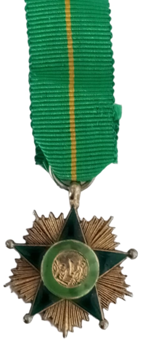 ORDER OF MERIT: Officer's Cross Miniature, 4th Class, instituted in 1960. Breast Badge, 21x18 mm, gilt Silver, original suspension ring and ribbon. A very attractive unusual model with different central representatio