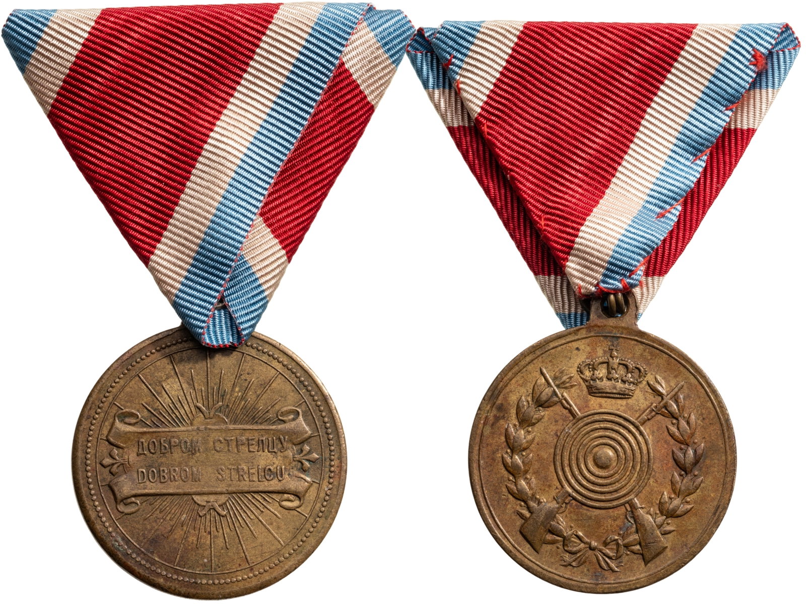 Best Sharpshooter Medal, 1919-1941: Breast Badge, 41x35 mm, Bronze, original suspension ring and ribbon. I