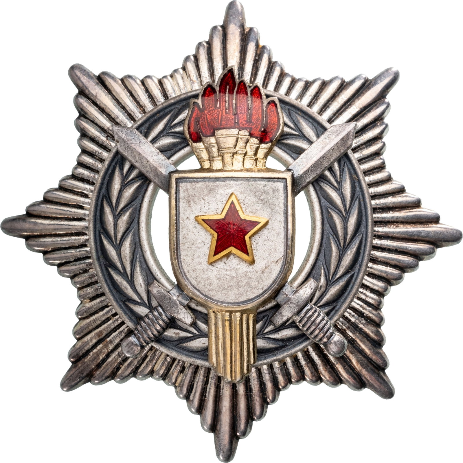 Order of Military Merit: 3rd Class, instituted in 1951. Breast Star, 66 mm, Silver and gilt Silver, superimposed parts gilt, enameled, medium pin on reverse. Mint state!