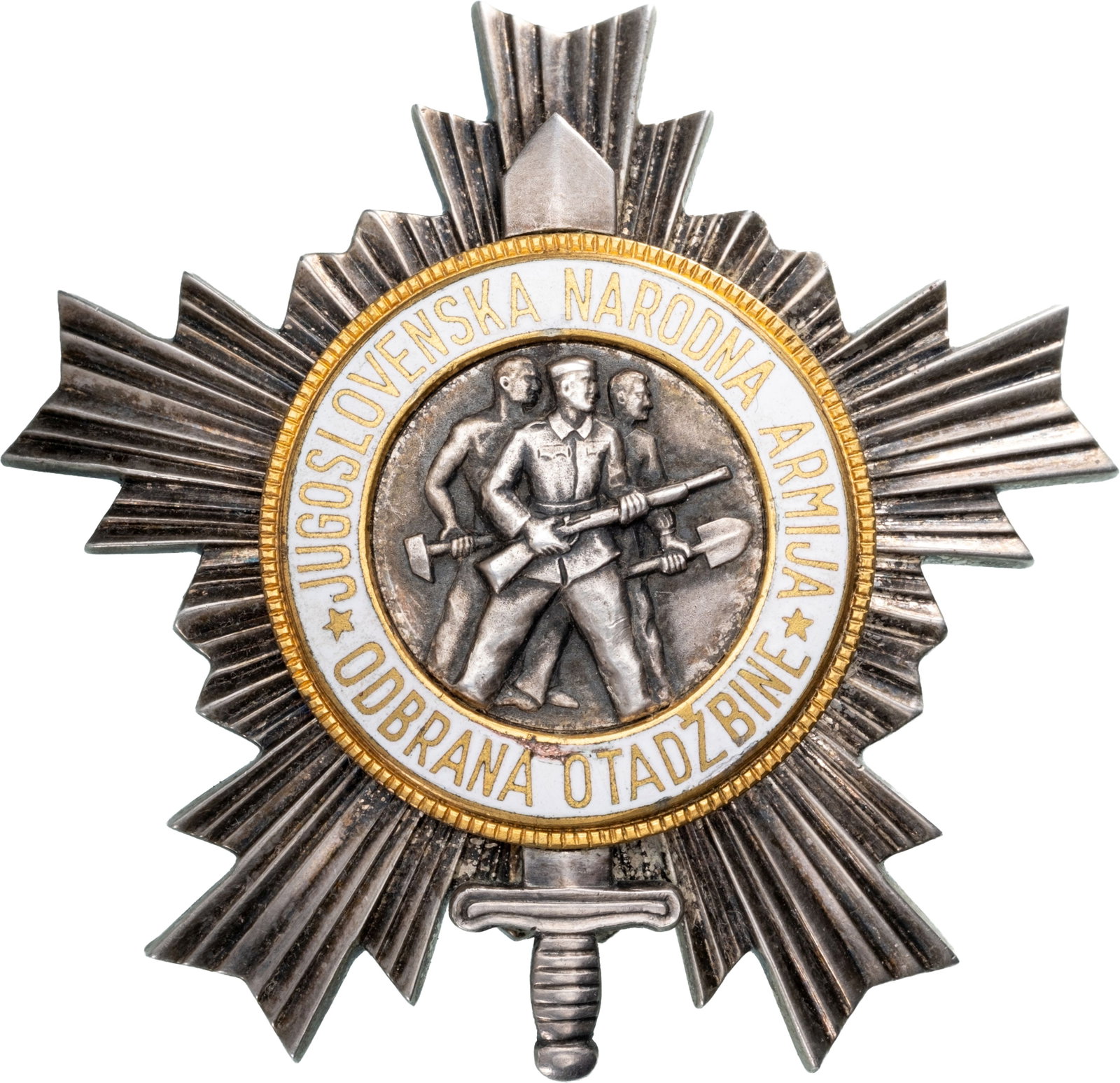 Order of the People's Army with Silver Star: 3rd Class, instituted in 1952. Breast Star, 67 mm, Silver and gilt Silver, superimposed parts gilt, enameled, medium pin on reverse, Mint state!