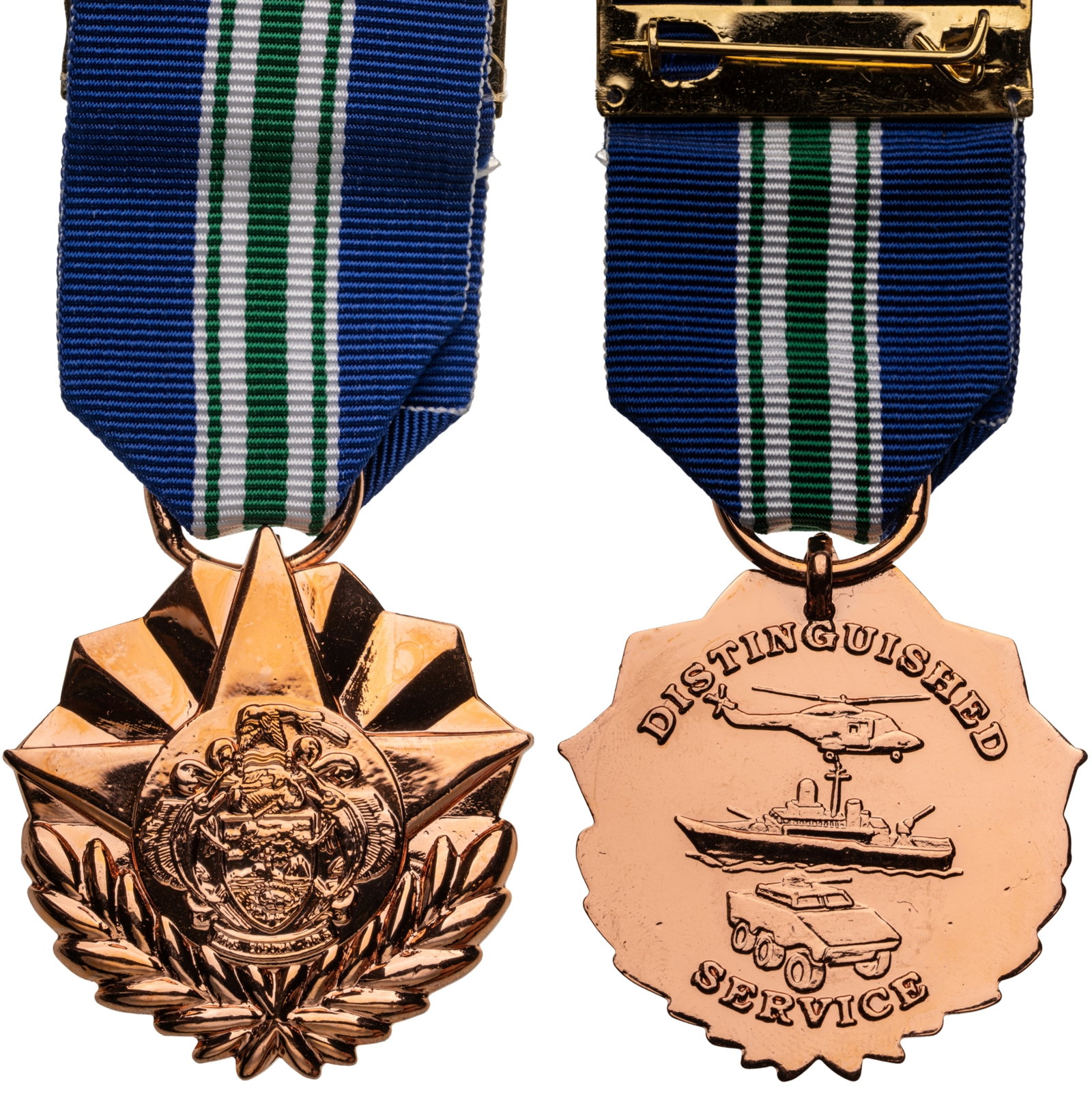 Distinguished Service Medal: 3rd Class. Breast Badge, 41x39 mm, Copper, original suspension ring and ribbon. Rare medal, published in Jomsa Magazine in 2009, in mint condition! I R!