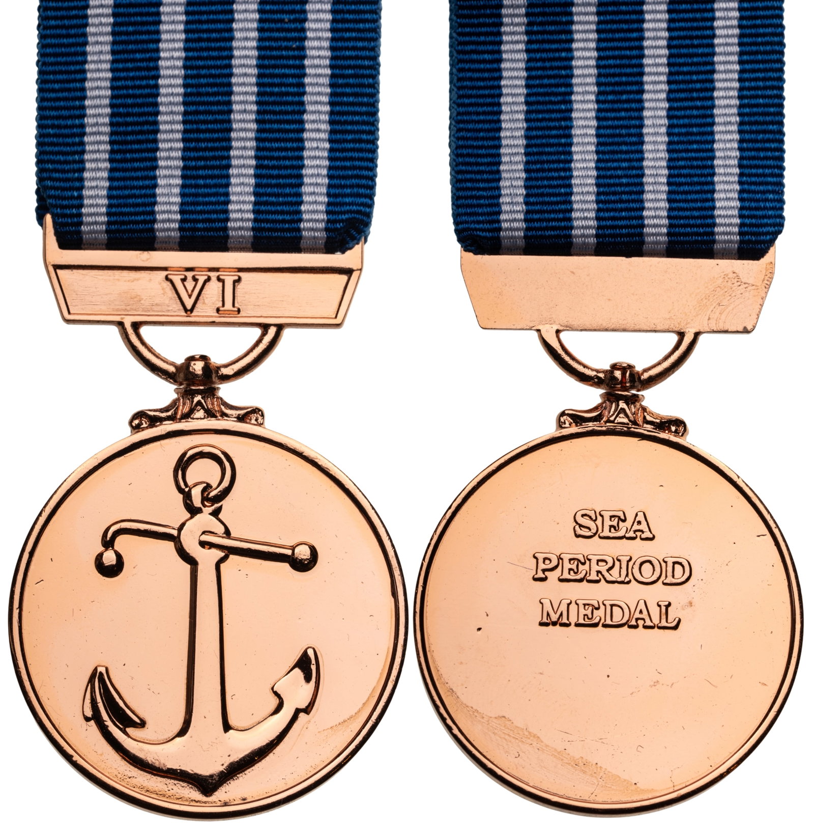 The Sea Period Medal: 3rd Class, for 10 Years of Service. Breast Badge, 44x38 mm, Copper, original suspension ring and ribbon. Rare medal, published in Jomsa Magazine in 2009, in mint condition! I R!