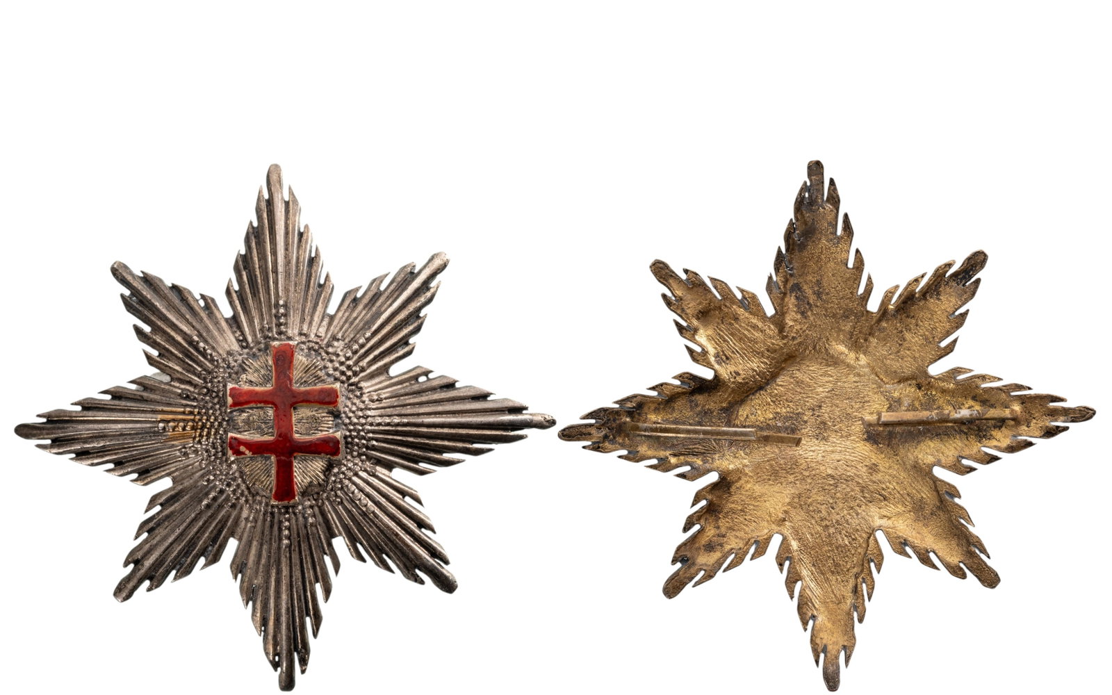 Order of the War Victory Cross: Grand Cross Star, instituted in 1939. Breast Star, 81 mm., Silver with gilt reverse, center enameled (minor damages), 2 pfixation pins on reverse. An extremely rare order, of this short-lived, highest