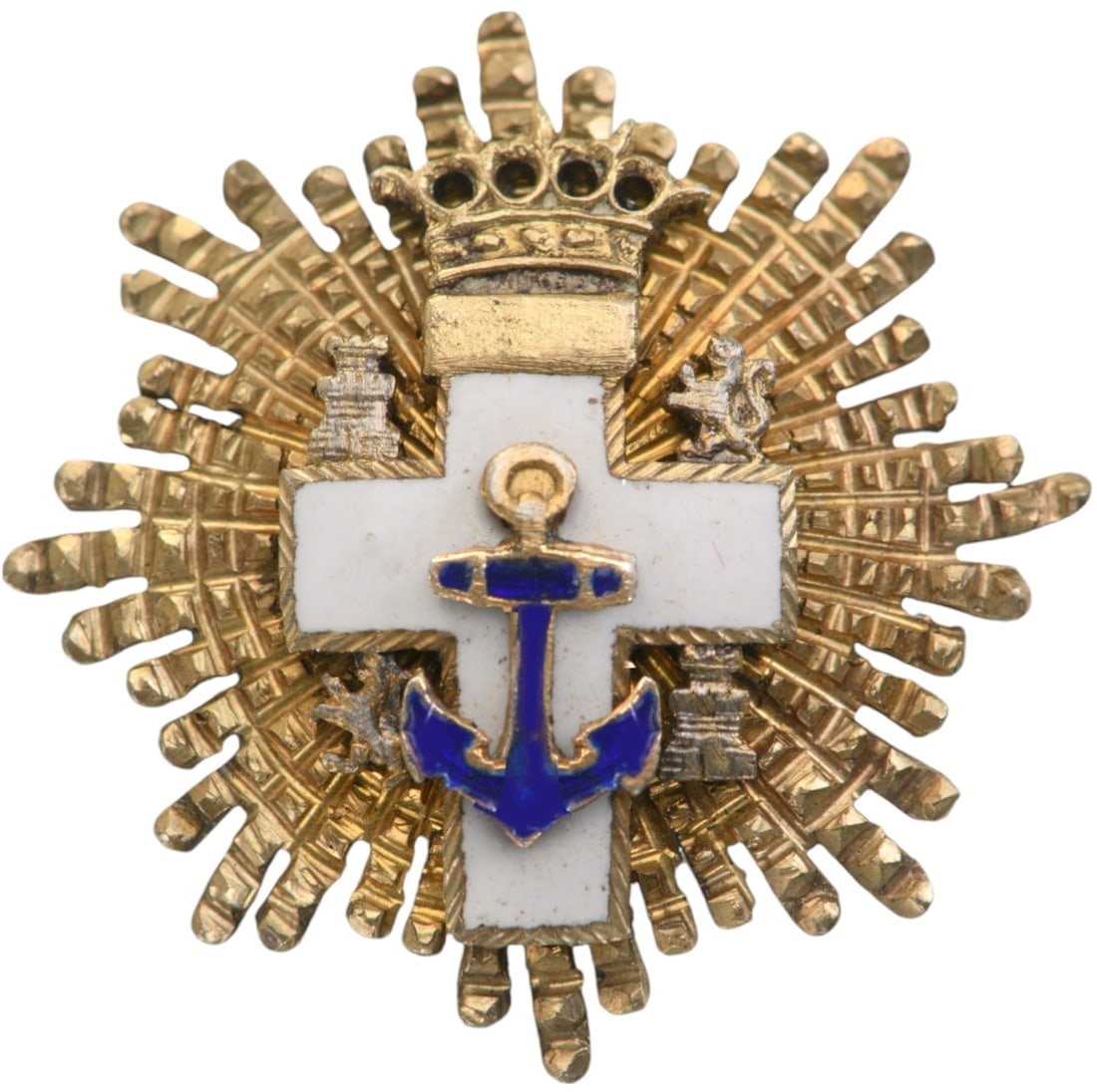 ORDER OF NAVAL MERIT: Grand Cross Star Miniature, 2nd Class, instituted in 1866. Breast Star, 23 mm, gilt Silver, maker's mark, central medallion gilt, enameled, original back ring. A rare miniature, in extremely fine cond