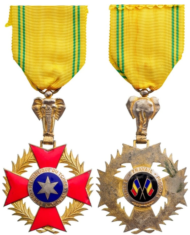 National Order: Knight's Cross, instituted in 1960. Breast Badge, 48x46 mm., gilt Silver, both sides enameled, original suspension ring and ribbon. Mint state! I