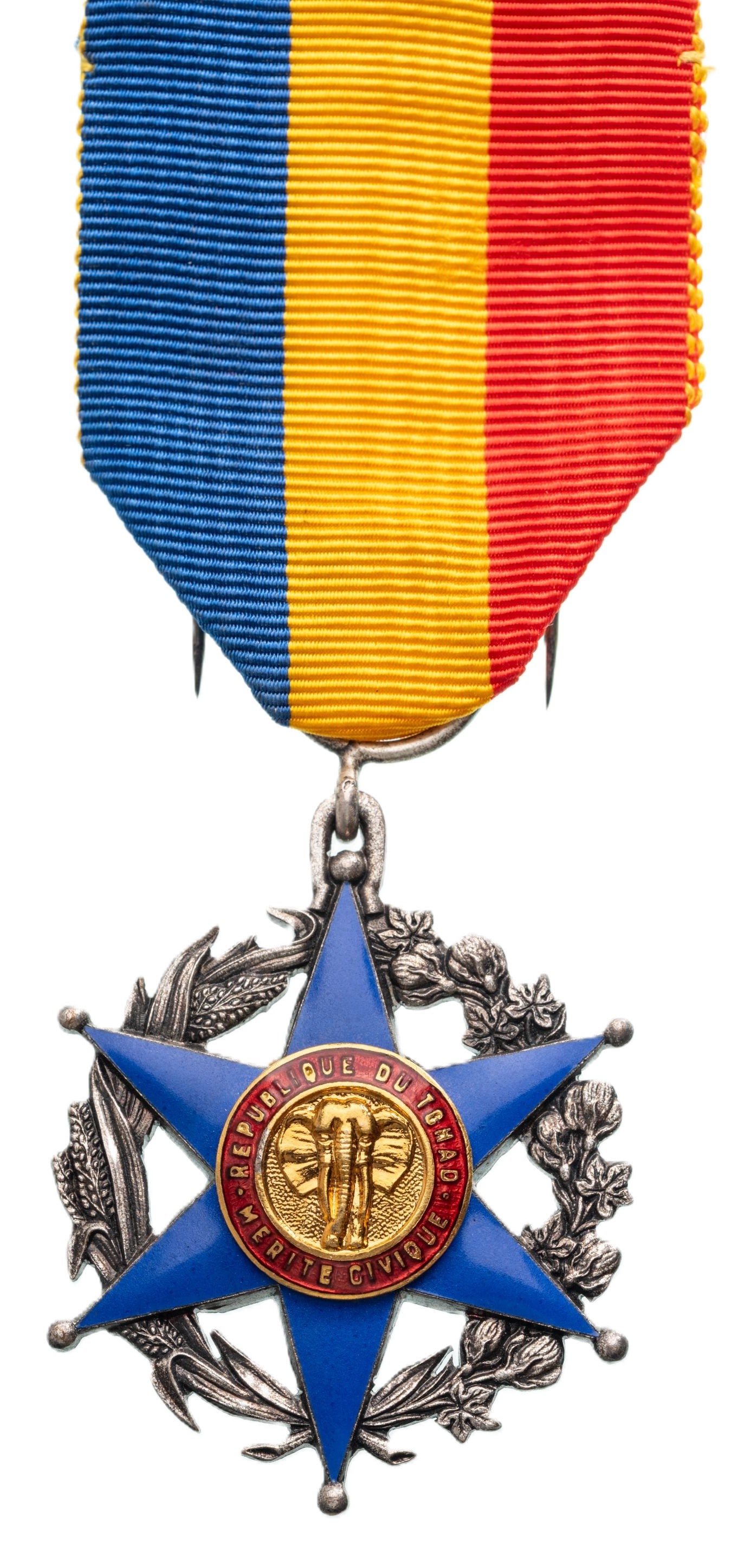Civil Merit Order: Knight's Cross, instituted in 1963. Breast Badge, 43x39 mm., partially gilt Silver, one side enameled, original suspension ring and ribbon. Mint state! I
