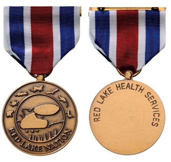 MEDAL OF PUBLIC HEALTH, RED LAKE NATION: Breast Badge, 35 mm, bronze, original suspension ring and ribbon. A rare medal! R! I