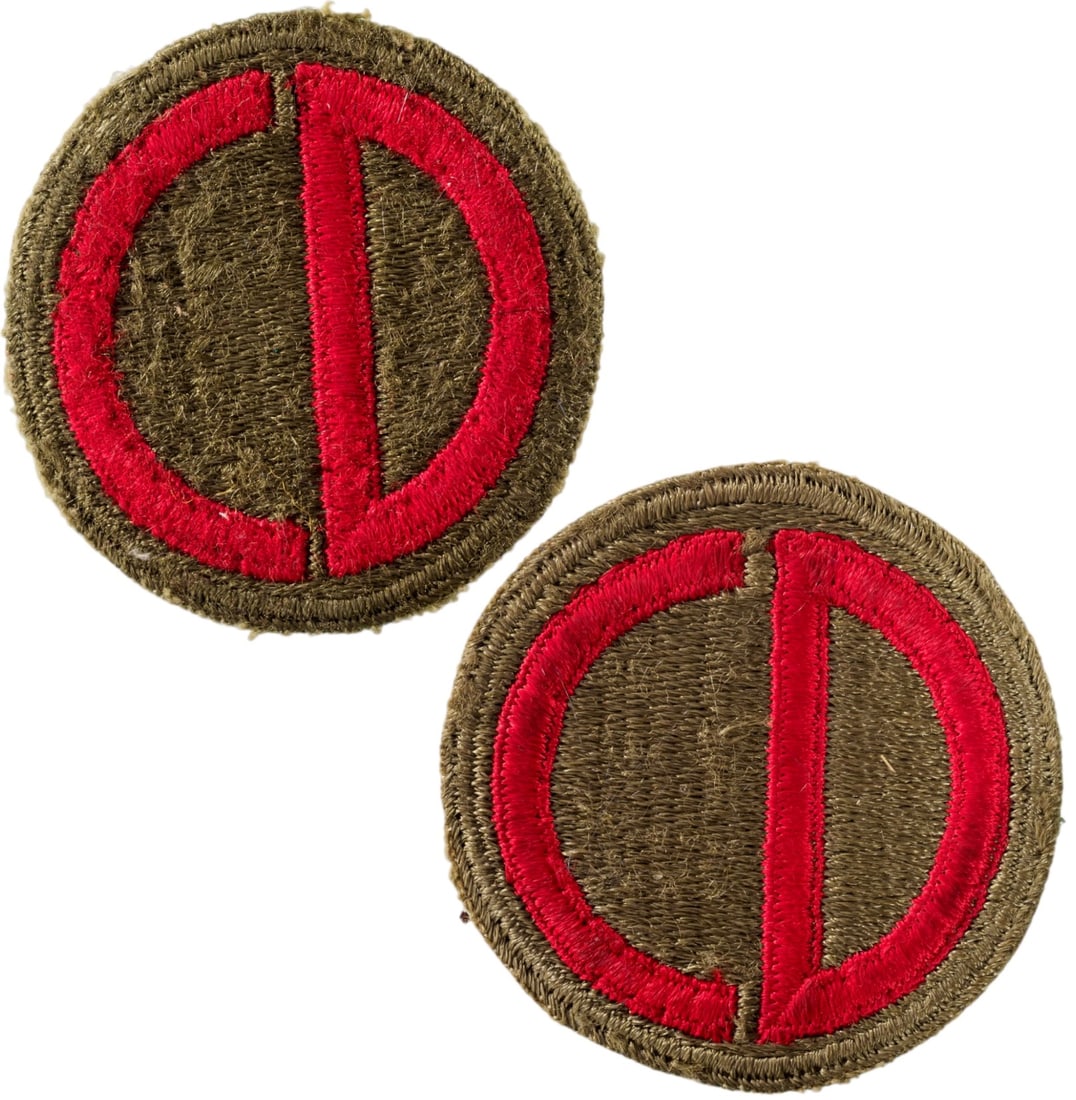 85th Infantry Division Patches: 58 mm. Red on olive tissue. I (2)