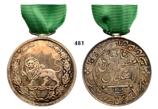 ORDER OF HOMAYOUN (SUN AND LION): Country: IRAN ORDER OF HOMAYOUN (SUN AND LION) Military Bravery Medal, dated 1318, 2nd Class. Breast Badge, 37 mm, silver, original suspension ring and ribbon. Scarce! I R!