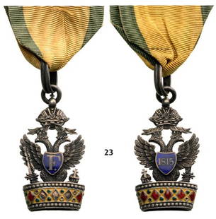ORDER OF THE IRON CROWN: Country: AUSTRIA "Ordre de Remplacement" (replacement piece). Breast Badge, silver, 47x25 mm, enameled (minor damage), iron ring inside the Lombardic Crown. A rare substitution badge for the