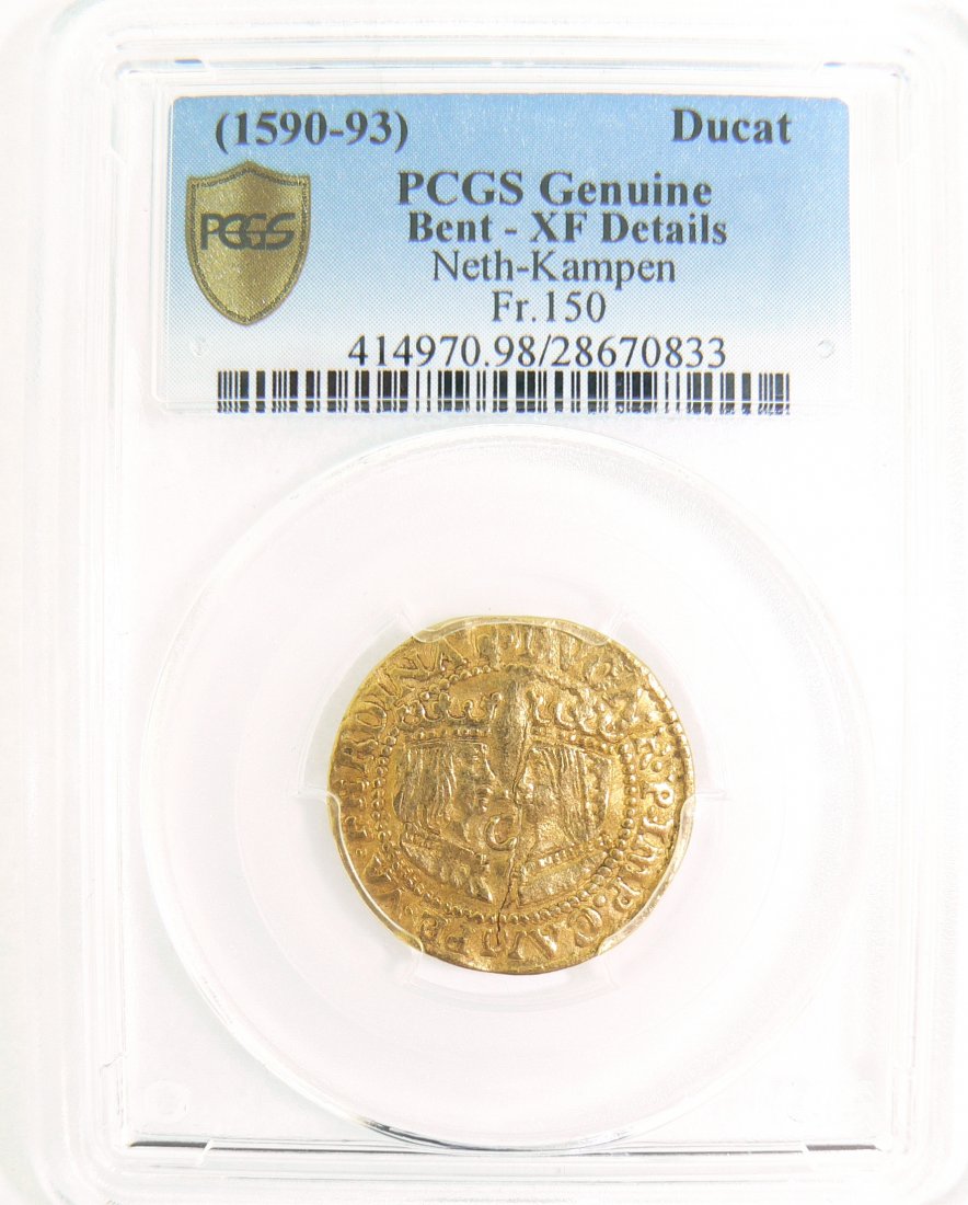 gold Ducat ND (1590-93), Kampen, Ferdinand & Isabella: Country: NETHERLANDS gold Ducat ND (1590-93), Kampen, Ferdinand & Isabella . Obv: Crowned busts of Fernando V and Isabel I vis-?-vis, C between busts. Rev: Crowned Spanish royal coat-of-arms. Fr. 150.