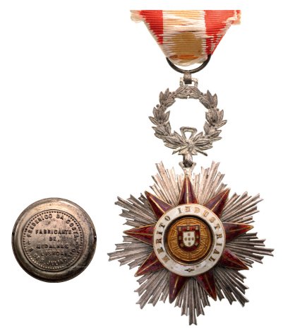 ORDER OF INDUSTRIAL MERIT: Country: PORTUGAL ORDER OF INDUSTRIAL MERIT Knight’s Cross. Breast Badge, 71x47 mm, silvered, marker’s mark “Frederico Da Costa, Fabricante De Medalhas, Lisboa”, one side enameled, original la