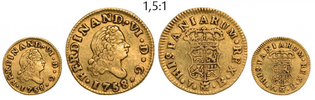 ? Escudo 1758 JB, Madrid, Gold (1.80 g): SPAIN ? Escudo 1758 JB, Madrid, Gold (1.80 g). KM 378. VF