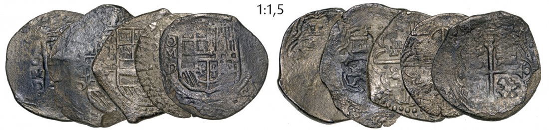 Lot of fIve Silver coins. 8 Reales with illegible (1 of 1)