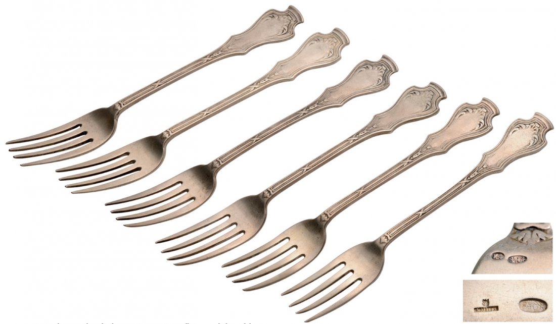 A Russian silver cake forks set, 6 pieces fl at model, (1 of 1)