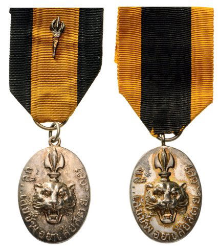 Lot of 2 Medal of Scouts: Country: THAILAND Breast Badges, silvered bronze, original suspension rings and ribbons! Rare! (2) I R!