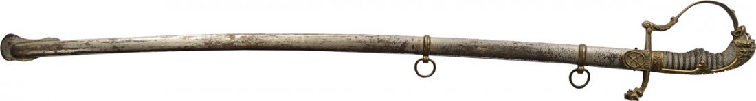 Cavalry Parade Officer Swords with scabbard WW I: Sword with steel blade decorated and engraved on the obverse: "EISENHAUER" and on reverse Wurttenberg coat of arms. Brass hilt the gilt is worn on the normal handhold places. The sword features a moti