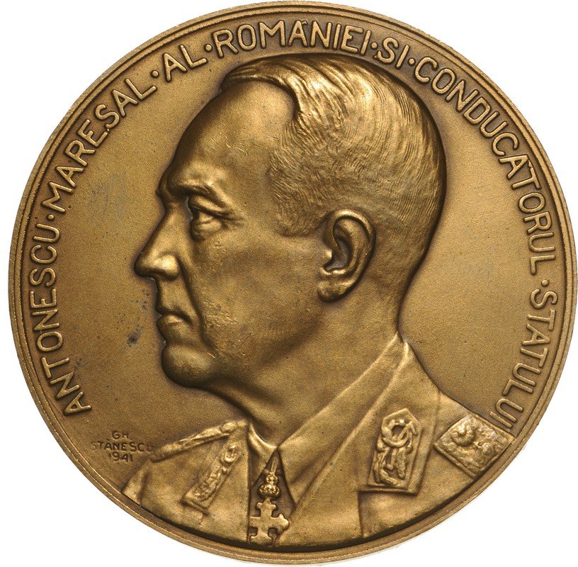 Marshall Ion Antonescu: Medal 1941 signed by Gh. Stanescu (60 mm, 88.70 g) . RR! XF Country:ROMANIA
