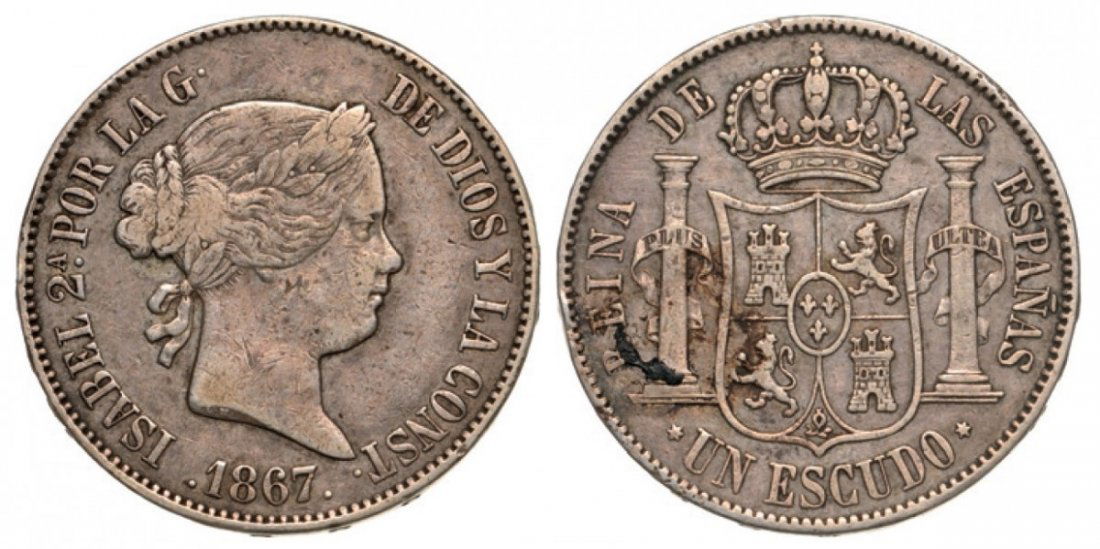 Isabel II (1833-1868), Un Escudo 1867, Silver (12.88 g) (1 of 1)