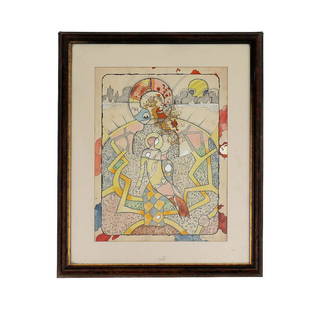 A RUSSIAN OIL PAINTING BY IVANOV YURI: An watercolor on paper. Abstract painting. Signature on the back Ivanov Yury. Presented in frame. Ivanov Yuri Russian painter. Russian painting of the 20th century.