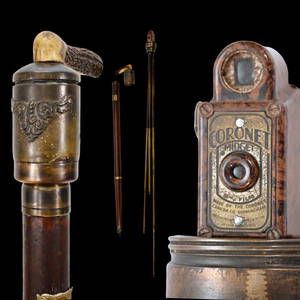 A Unique English Coronet Midget Camera Cane with tripod. Thomas Brigg & Sons, ca 1930s.