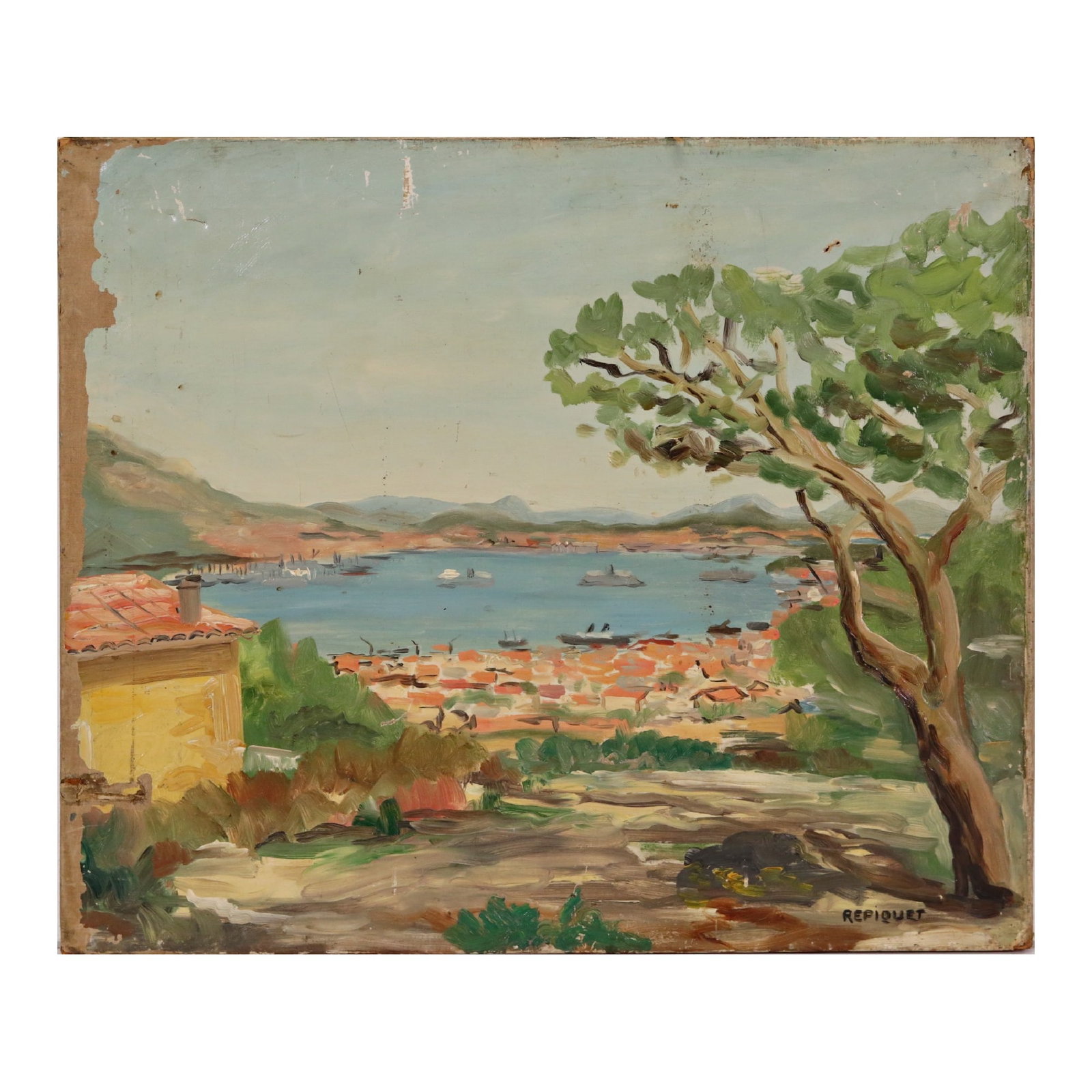 Raymond Henri REPIQUET (1896-?) "PAYSAGE MARITIME PROVENCAL" oil on canvas, French painting, 20th ?: Raymond Henri REPIQUET (1896-?) "PAYSAGE MARITIME PROVENCAL", oil on canvas, French painting of the 20th century. Repiquet Raymond Henri, born March 17, 1896 in Paris. French. Landscape painter. It wa