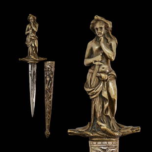 Victorian Renaissance style dagger. English, 19th century.: Victorian Renaissance style dagger, English, 19th century. The magnificent cast handle is made in the form of a half-naked woman with a dagger in her hand. The scabbard is decorated in the