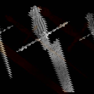 An Italian Gunners, Artilleryman's Stiletto Dagger, late 17th century.: An Italian Gunners, Artilleryman's Stiletto Dagger, late 17th century. The triangular blade marked to one side, the cross-guard with iron fluted quillons, the spirally turned horn grip with a fluted