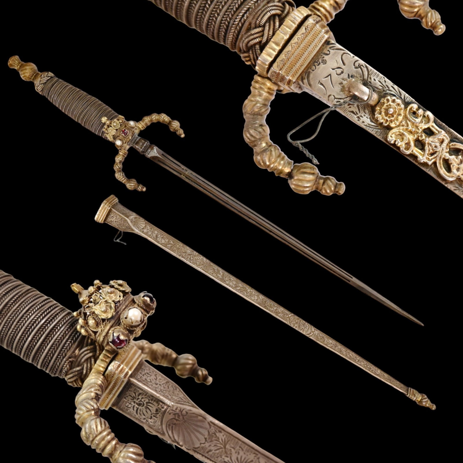 Rare Venetian Dagger, Schiavona, silver hilt and scabbard, Early 18th century.: Rare Venetian Dagger, Schiavona, silver hilt and scabbard, Early 18th century. A rarely-encountered example, carried by Slavs in the service of the Venetian Doges.Mounted entirely in silver, with gild