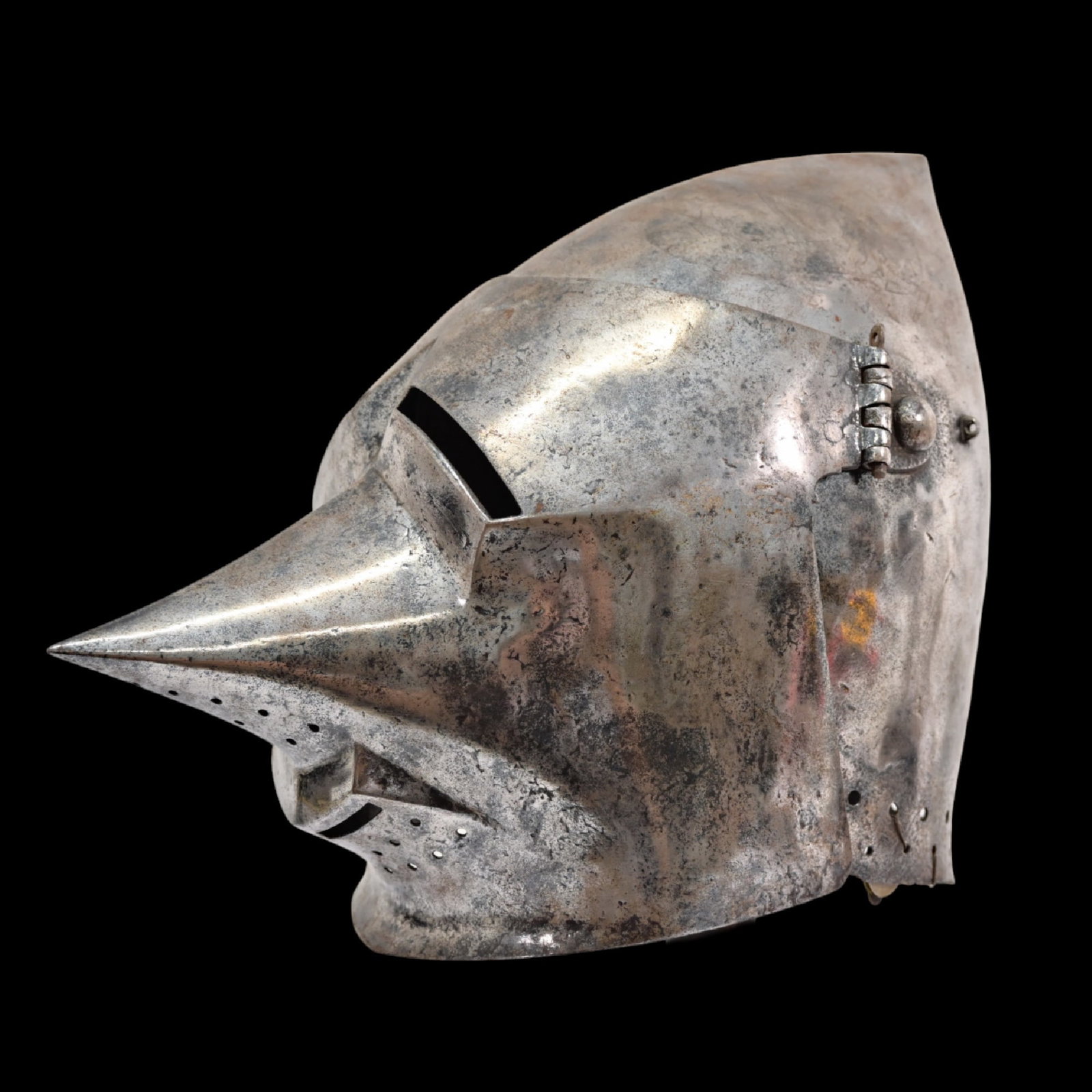 Italian Basinet helmet (in the style?) 14th century.: Italian Basinet helmet (in the style?) 14th century. The master's marks are three crowns. Good condition. Provenance: Frank Gair Macomber, Boston, Massachusetts, sold American Art Association, Anderso