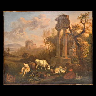 Jean-Louis DEMARNE (1752/54-1829) ancient ruins, Oil on canvas, not signed, late 18th-early 19th C.: Jean-Louis DEMARNE (1752/54-1829) ancient ruins, Oil on canvas, not signed, late 18th-early 19th century. Born in Brussels, this student of Gabriel Briard made his career in France and was approved by