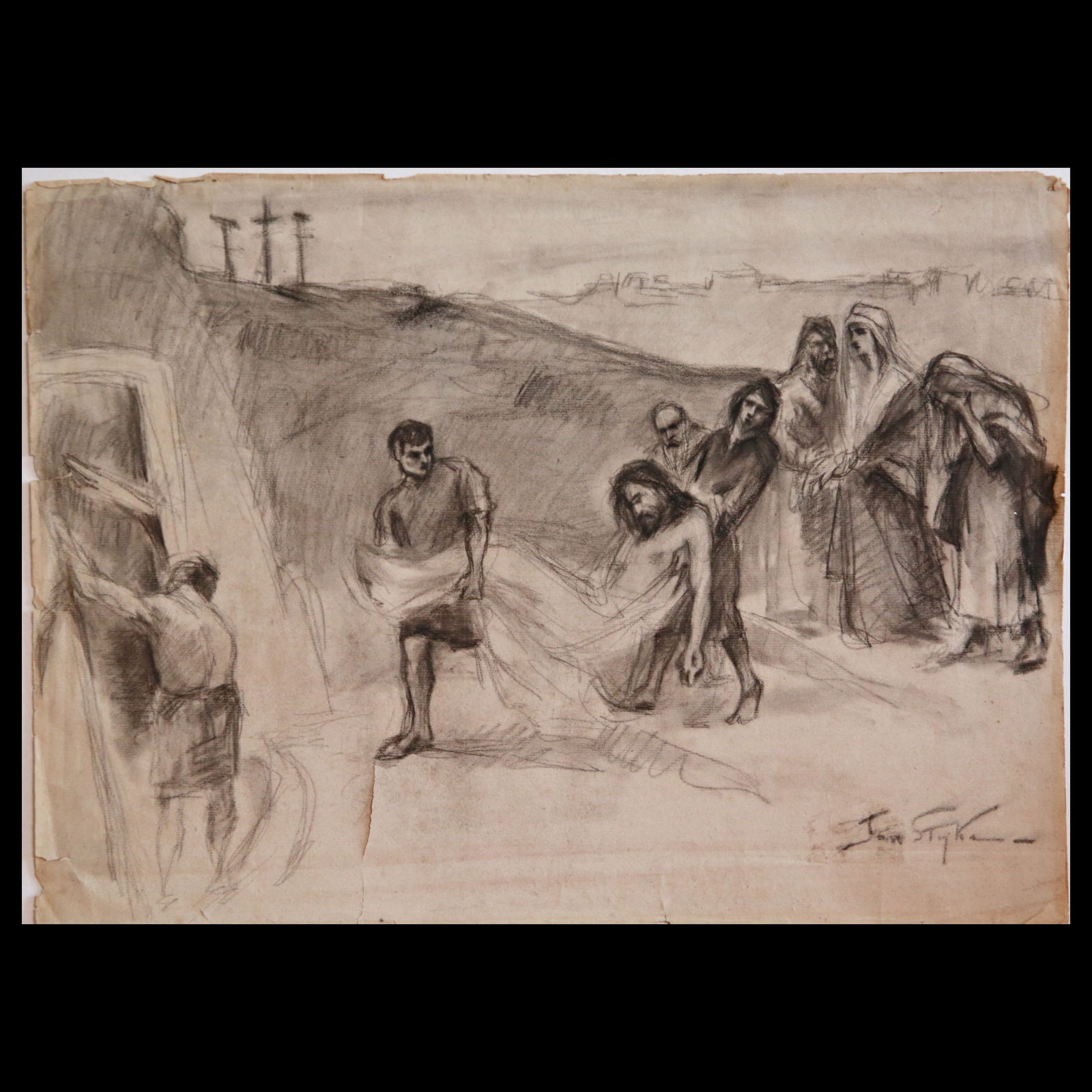 Jan STYKA (1858-1925) drawing on a biblical theme, Pencil on paper, author signature, early 20th (1 of 5)